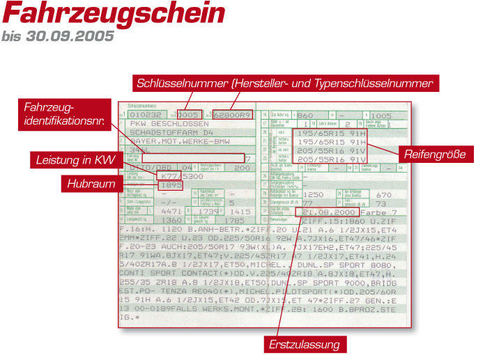Fahrzeugschein bis 30.09.2005